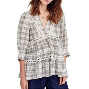 Free People Time Out Oversized Plaid Lace Tunic